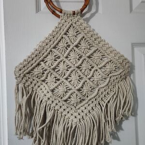 Handmade Macrame Bag with Wooden Handle